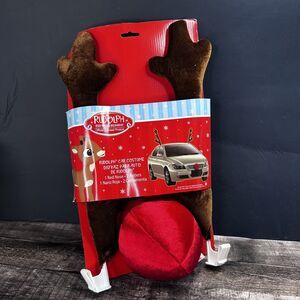 Holiday Time Rudolph Red Nose Dark Brown Antlers Reindeer Christmas Car Costume